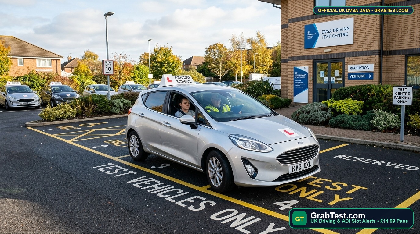 North-West London Driving Test Guide (2026): Hendon vs. Mill Hill vs. Barnet Pass Rates, Apex Corner & Wait Weeks | GrabTest.com Right-hand-drive UK learner car navigating a North London roundabout near Hendon and Mill Hill test centres - GrabTest.com UK Driving & ADI Slot Alerts